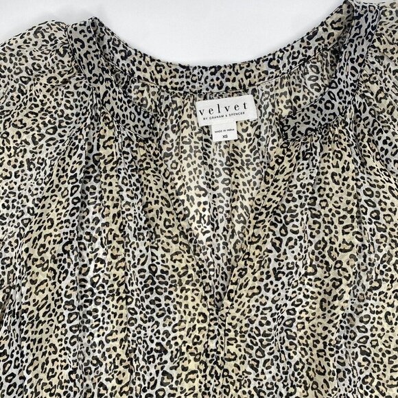 VELVET Graham & Spencer Size XS Sheer Aubrey Leopard Print Dress Long Sleeve - Picture 8 of 15